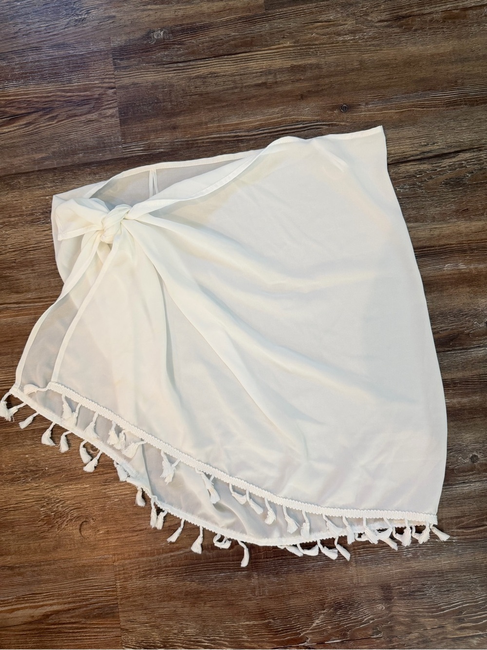 Women’s White Swim Sarong Cover-Up with Tassel Trim